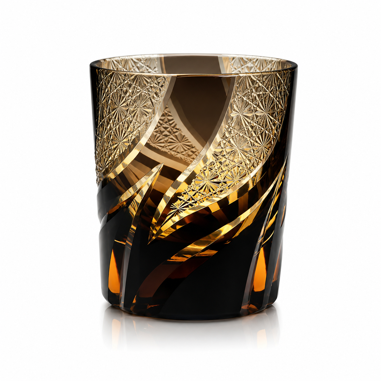 Hurricane Amber Edo Kiriko Whisky Glass | Japanese Crystal Tumbler - Product image 1