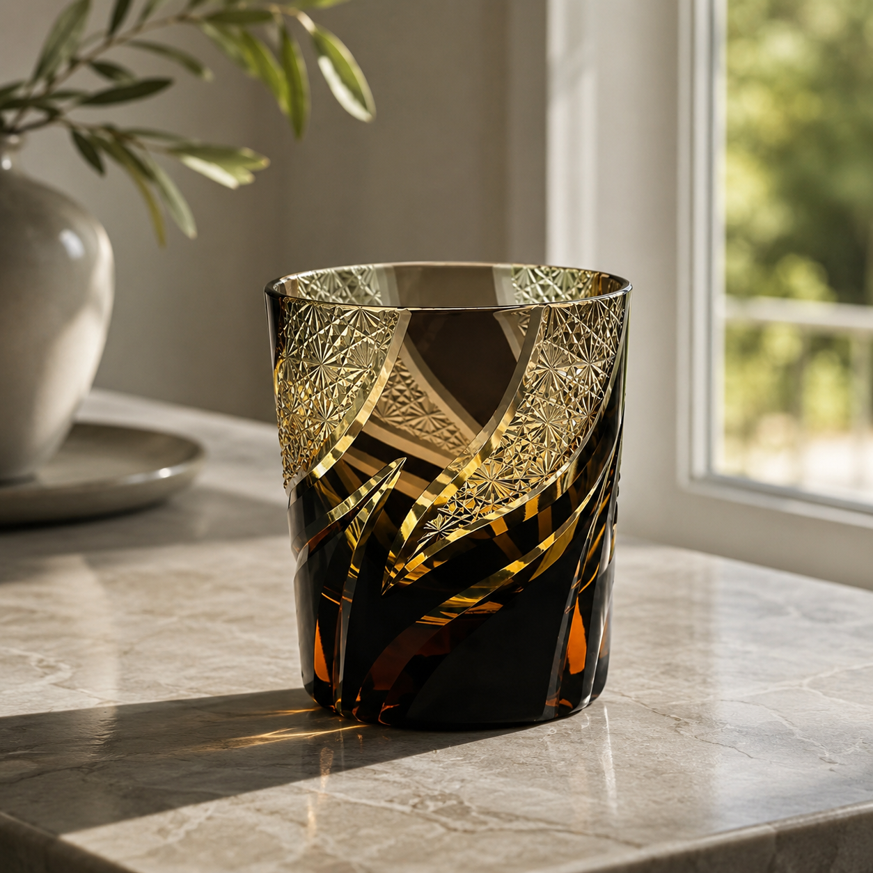 Hurricane Amber Edo Kiriko Whisky Glass | Japanese Crystal Tumbler - Product image 3