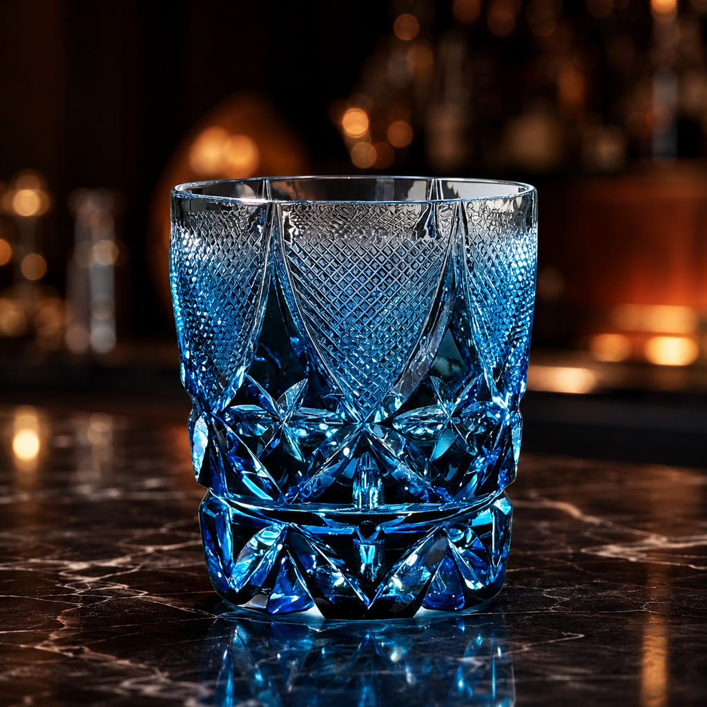 Satsuma Blue Crystal Whisky Glass | Japanese-Inspired Faceted Tumbler - Product image 3