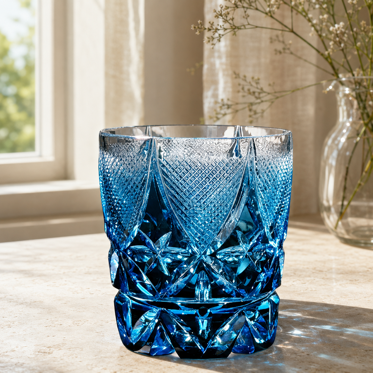 Satsuma Blue Crystal Whisky Glass | Japanese-Inspired Faceted Tumbler - Product image 4