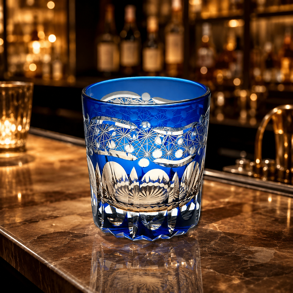 Blue Aurora Edo Kiriko Whisky Glass | Japanese Crystal Tumbler - Product image 2