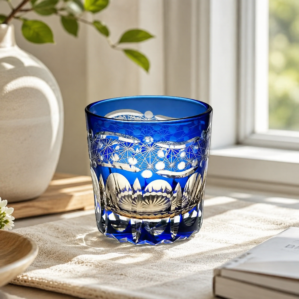 Blue Aurora Edo Kiriko Whisky Glass | Japanese Crystal Tumbler - Product image 3