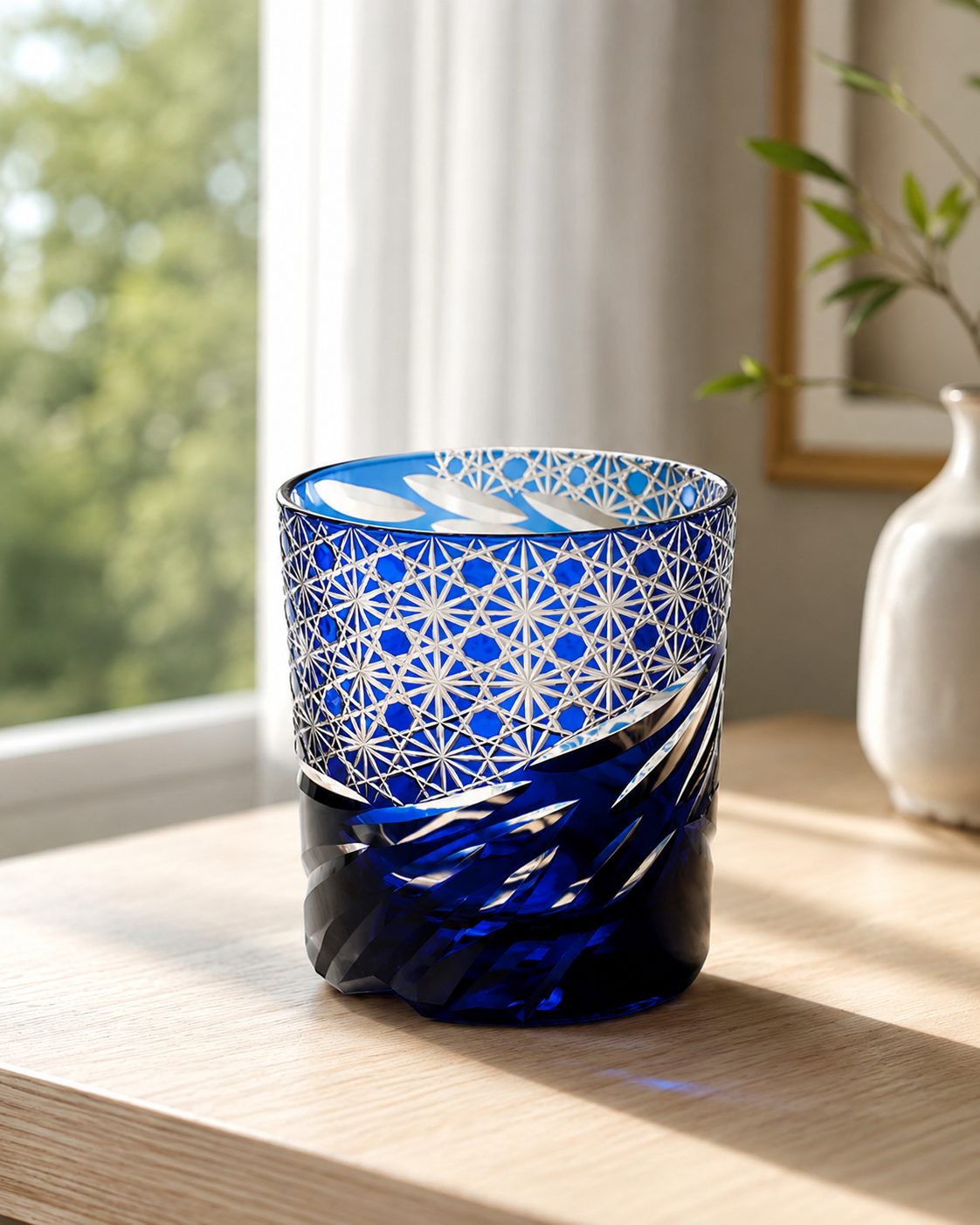 Blue-Eye Dragon Scale Edo Kiriko Whisky Glass | Japanese Crystal Tumbler - Product image 3