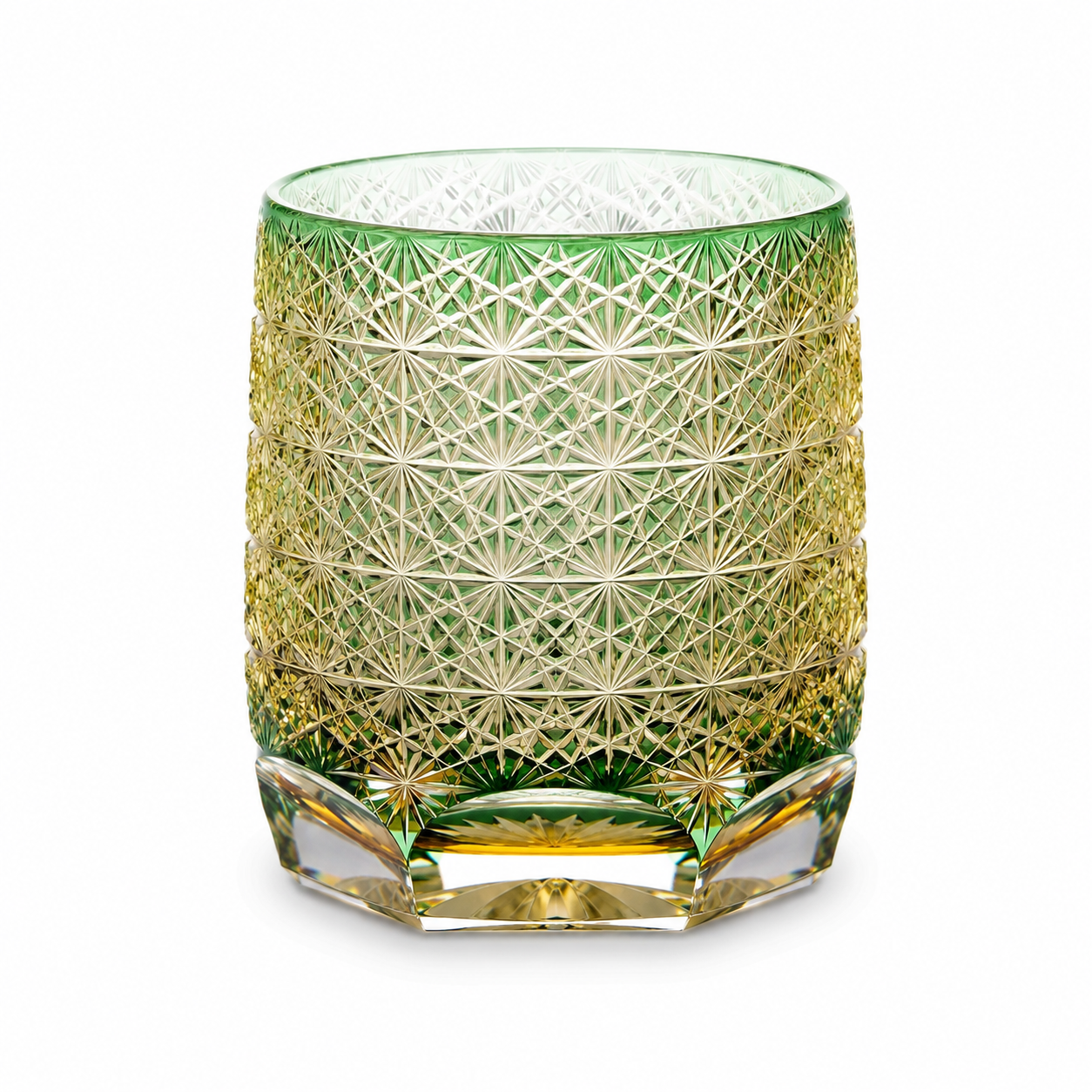 Jade Tide Edo Kiriko Whisky Glass | Green Gold Japanese Crystal Tumbler - Product image 1