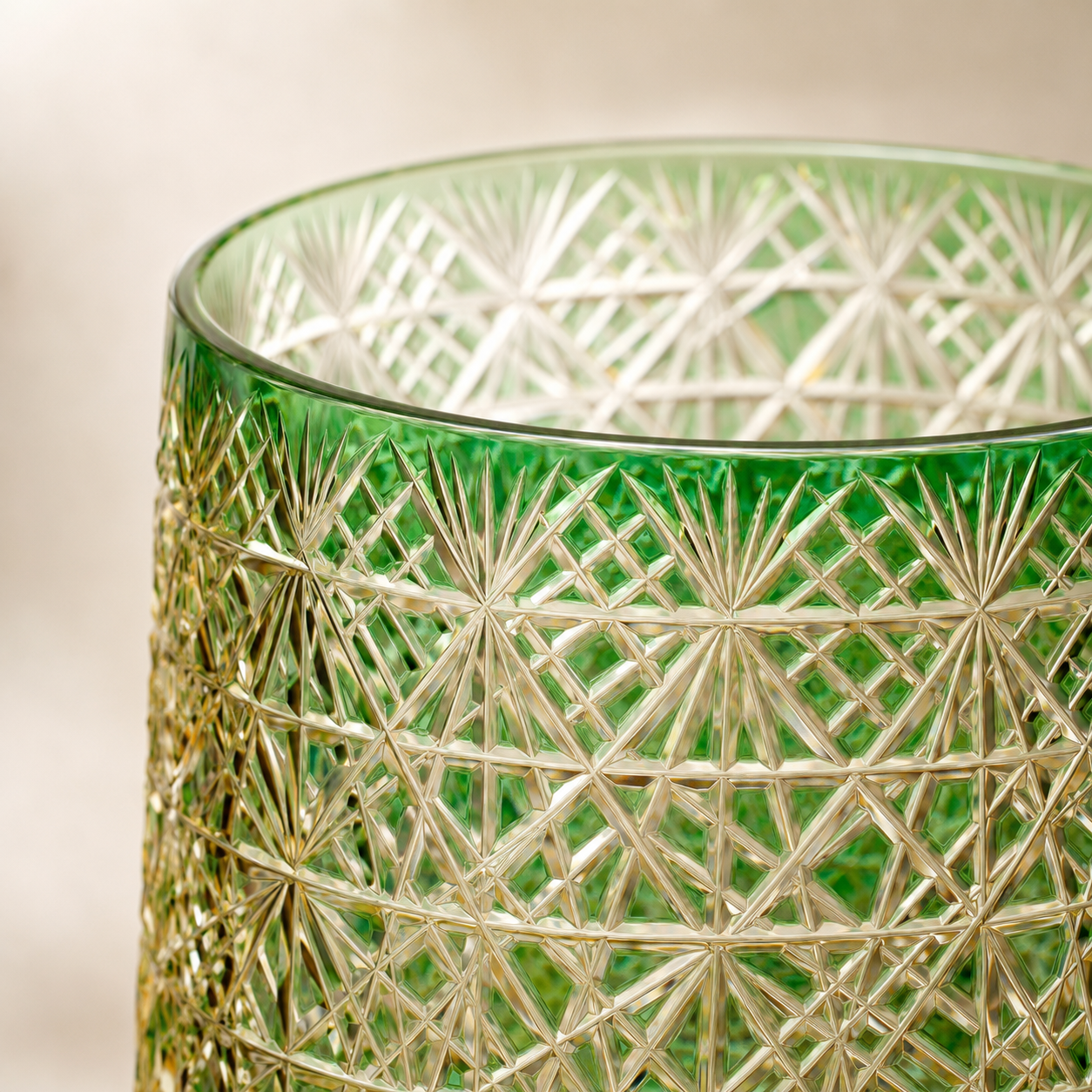 Jade Tide Edo Kiriko Whisky Glass | Green Gold Japanese Crystal Tumbler - Product image 3