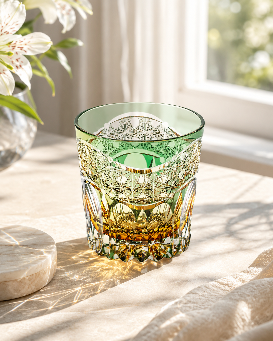 Green Aurora Edo Kiriko Whisky Glass | Japanese Crystal Tumbler - Product image 3