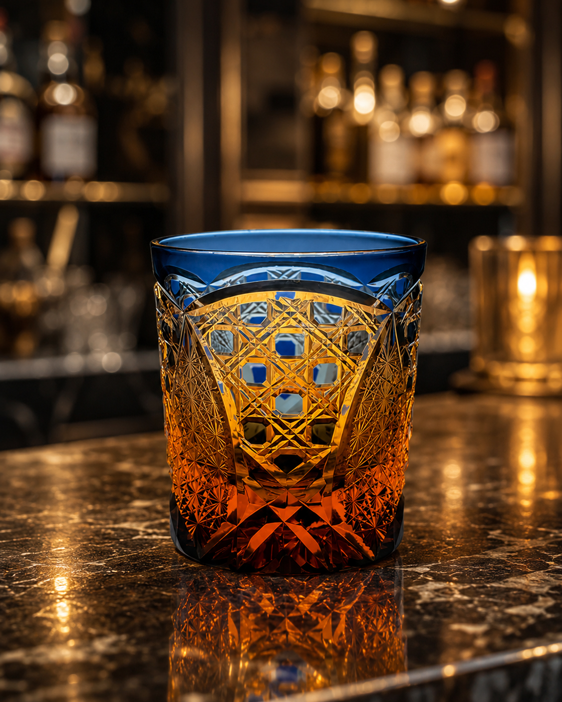 Sunset Strings Edo Kiriko Whisky Glass | Blue Amber Japanese Tumbler - Product image 2