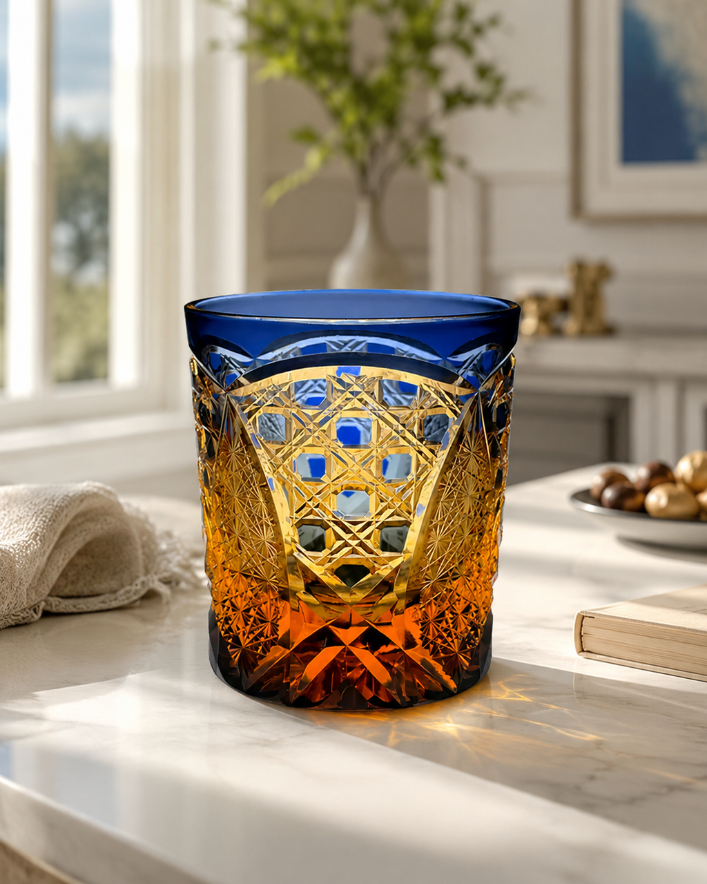 Sunset Strings Edo Kiriko Whisky Glass | Blue Amber Japanese Tumbler - Product image 3