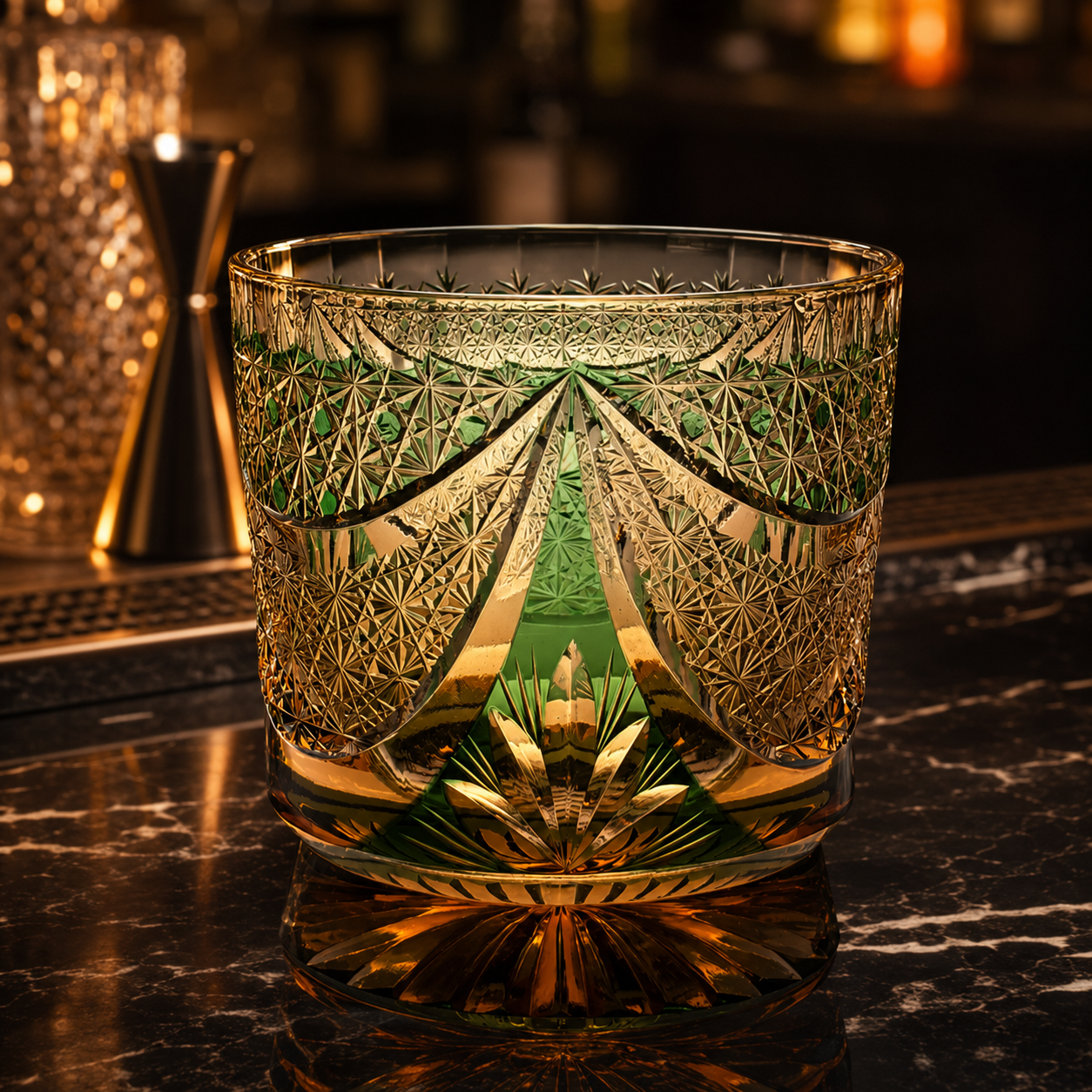 Sea Dragon Green Gold Edo Kiriko Whisky Glass | Japanese Crystal Tumbler - Product image 2