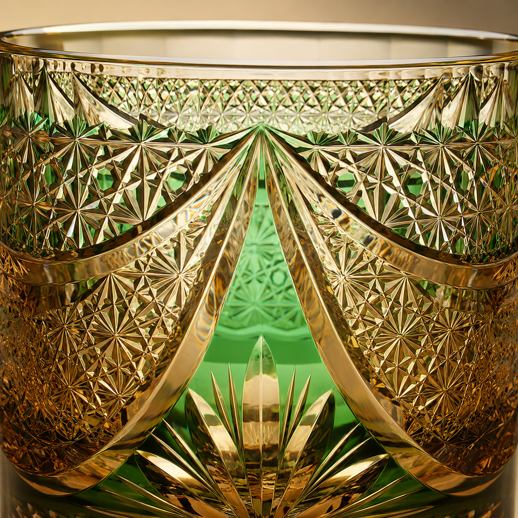 Sea Dragon Green Gold Edo Kiriko Whisky Glass | Japanese Crystal Tumbler - Product image 4