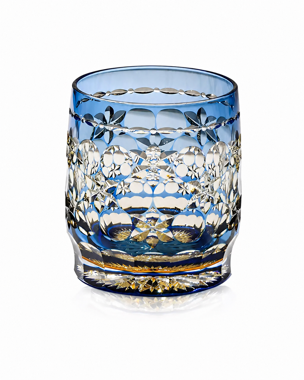 Blue Floral European Cut Crystal Whisky Glass | Handcrafted Tumbler - Product image 1