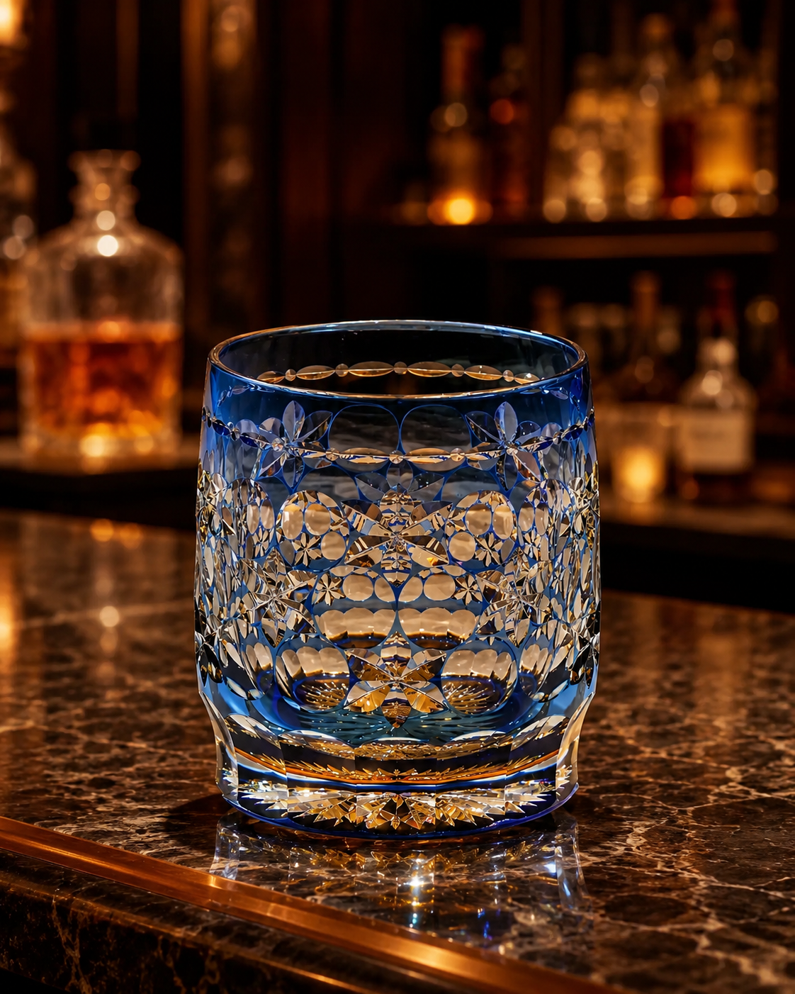 Blue Floral European Cut Crystal Whisky Glass | Handcrafted Tumbler - Product image 2