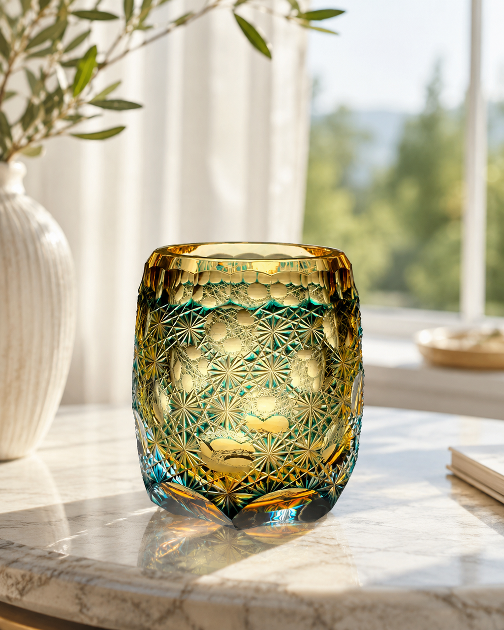Seven-Star Blue Daisy Edo Kiriko Whisky Glass | Japanese Crystal Tumbler - Product image 3