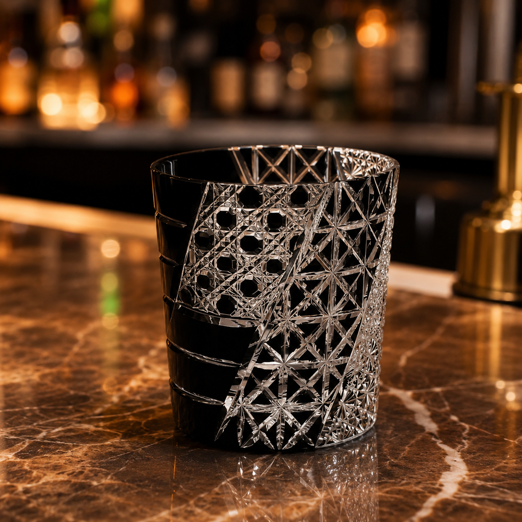 July Night Black Edo Kiriko Whisky Glass | Japanese Cut Crystal Tumbler - Product image 2