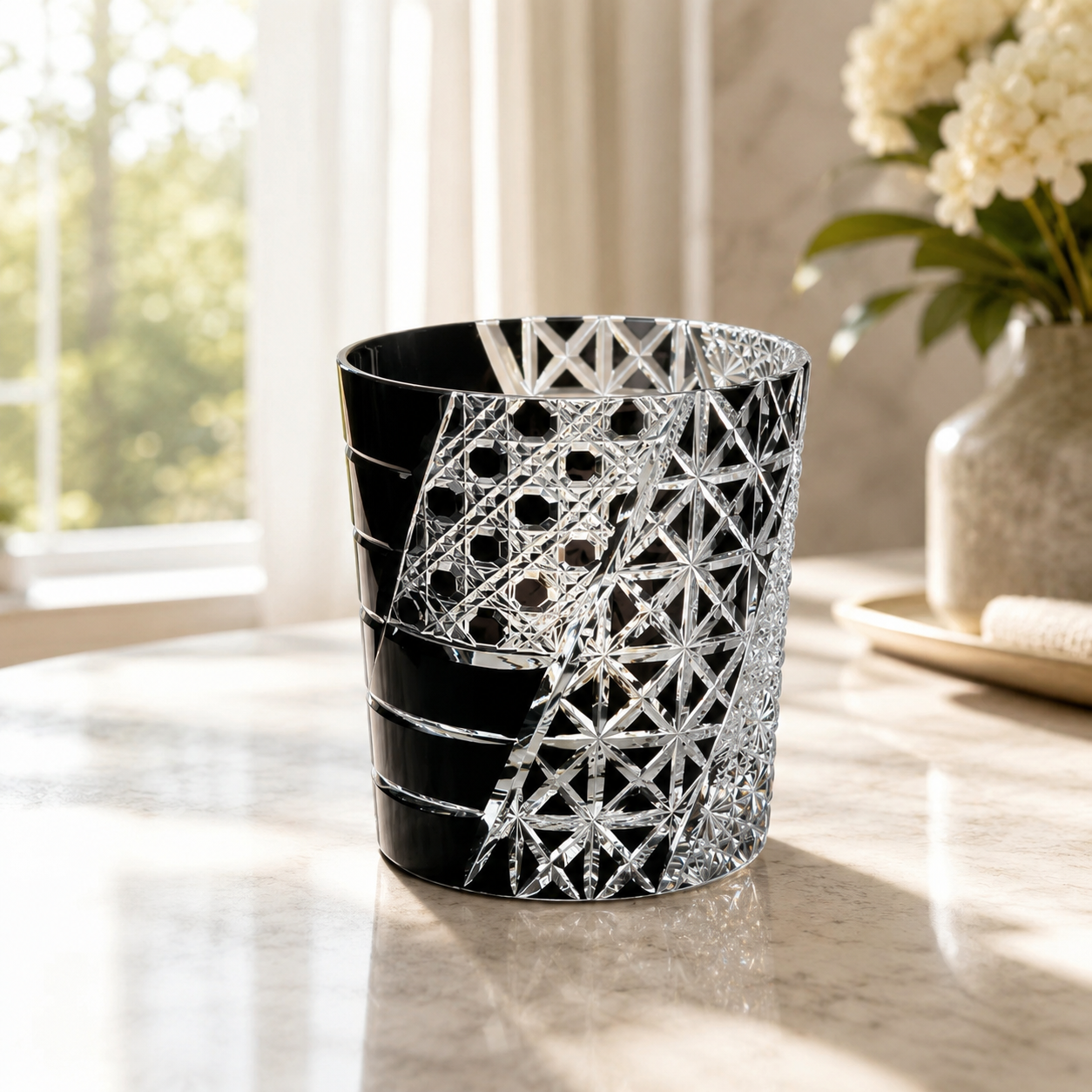 July Night Black Edo Kiriko Whisky Glass | Japanese Cut Crystal Tumbler - Product image 3