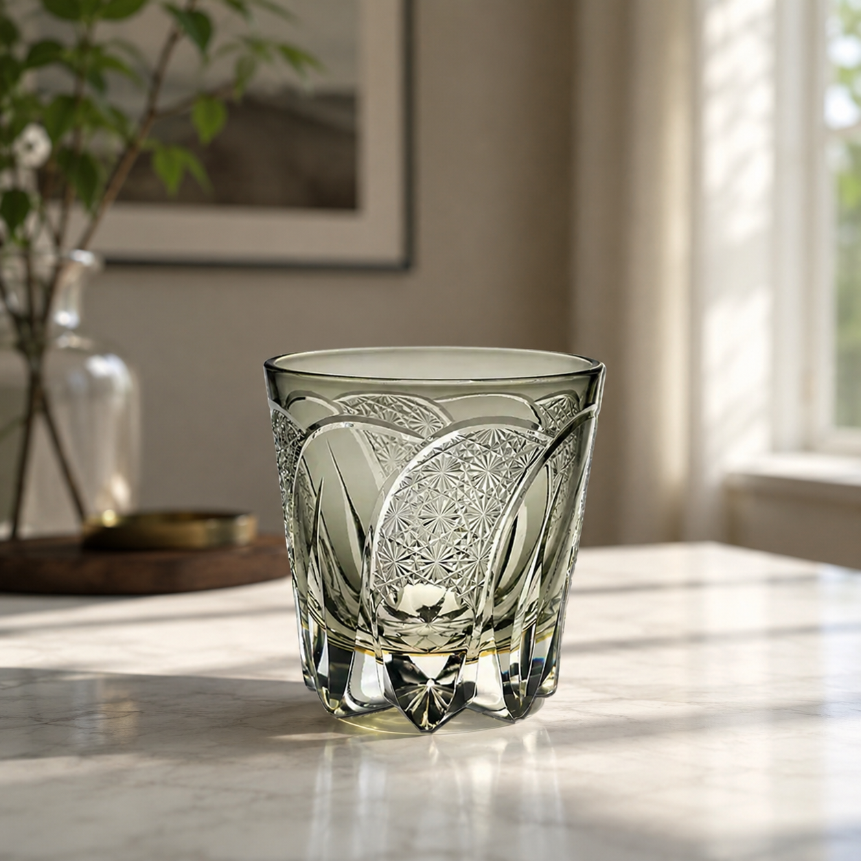Moon Rainbow Sage Gray Edo Kiriko Whisky Glass | Japanese Crystal Tumbler - Product image 3