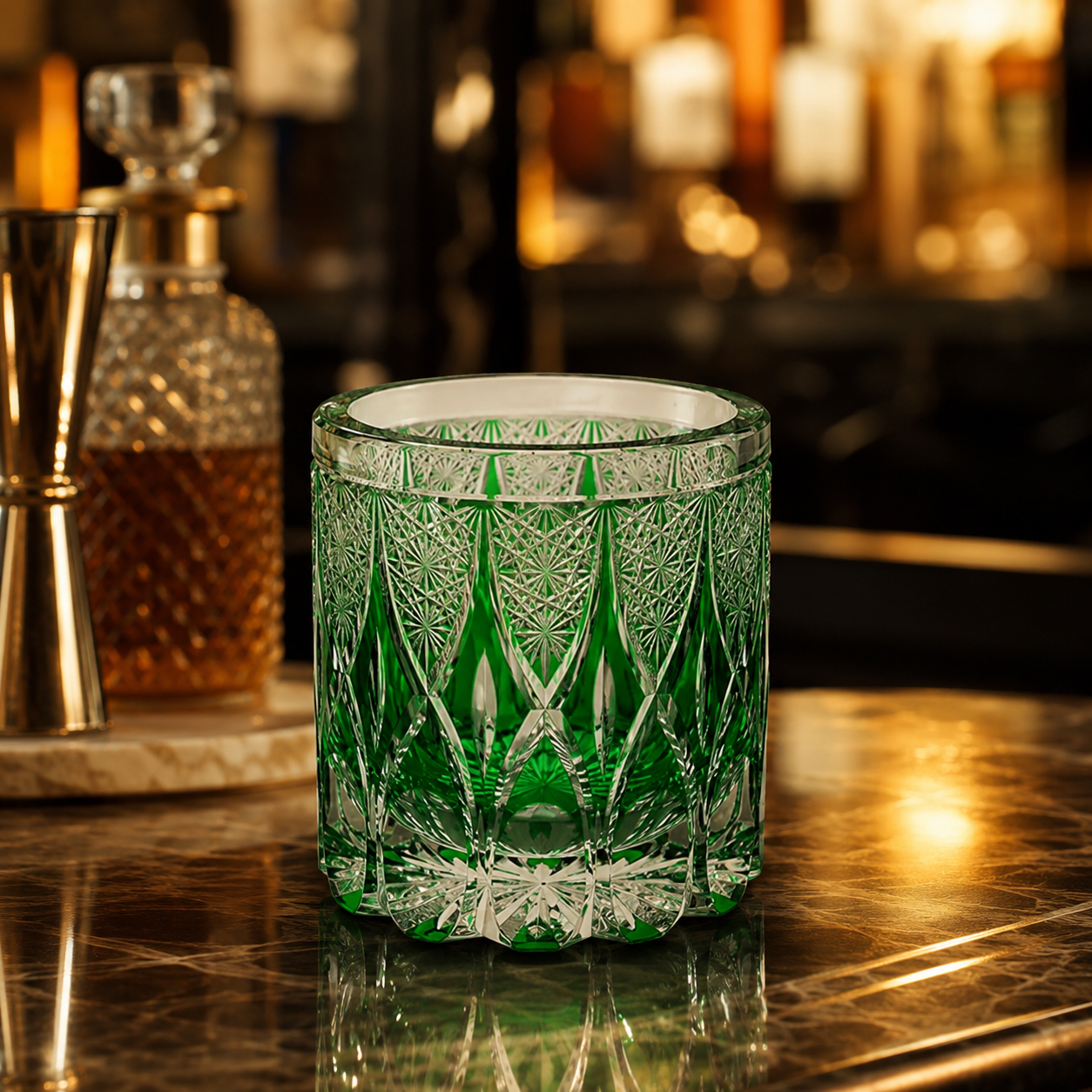 Green Bamboo Edo Kiriko Whisky Glass | Japanese Crystal Tumbler - Product image 2