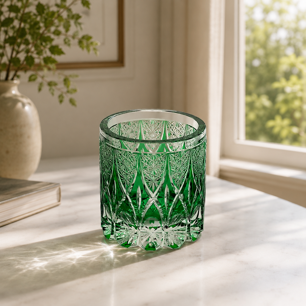 Green Bamboo Edo Kiriko Whisky Glass | Japanese Crystal Tumbler - Product image 3