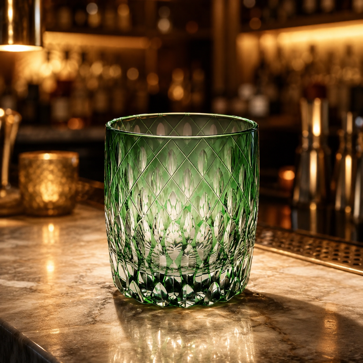 Forest Green Edo Kiriko Whisky Glass | Japanese Diamond-Cut Crystal Tumbler - Product image 2