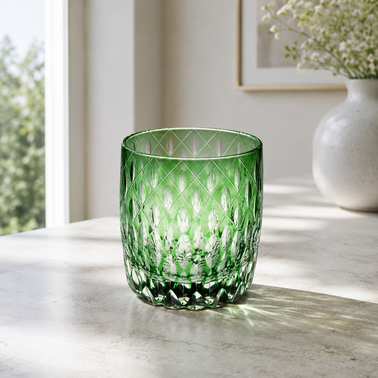 Forest Green Edo Kiriko Whisky Glass | Japanese Diamond-Cut Crystal Tumbler - Product image 3