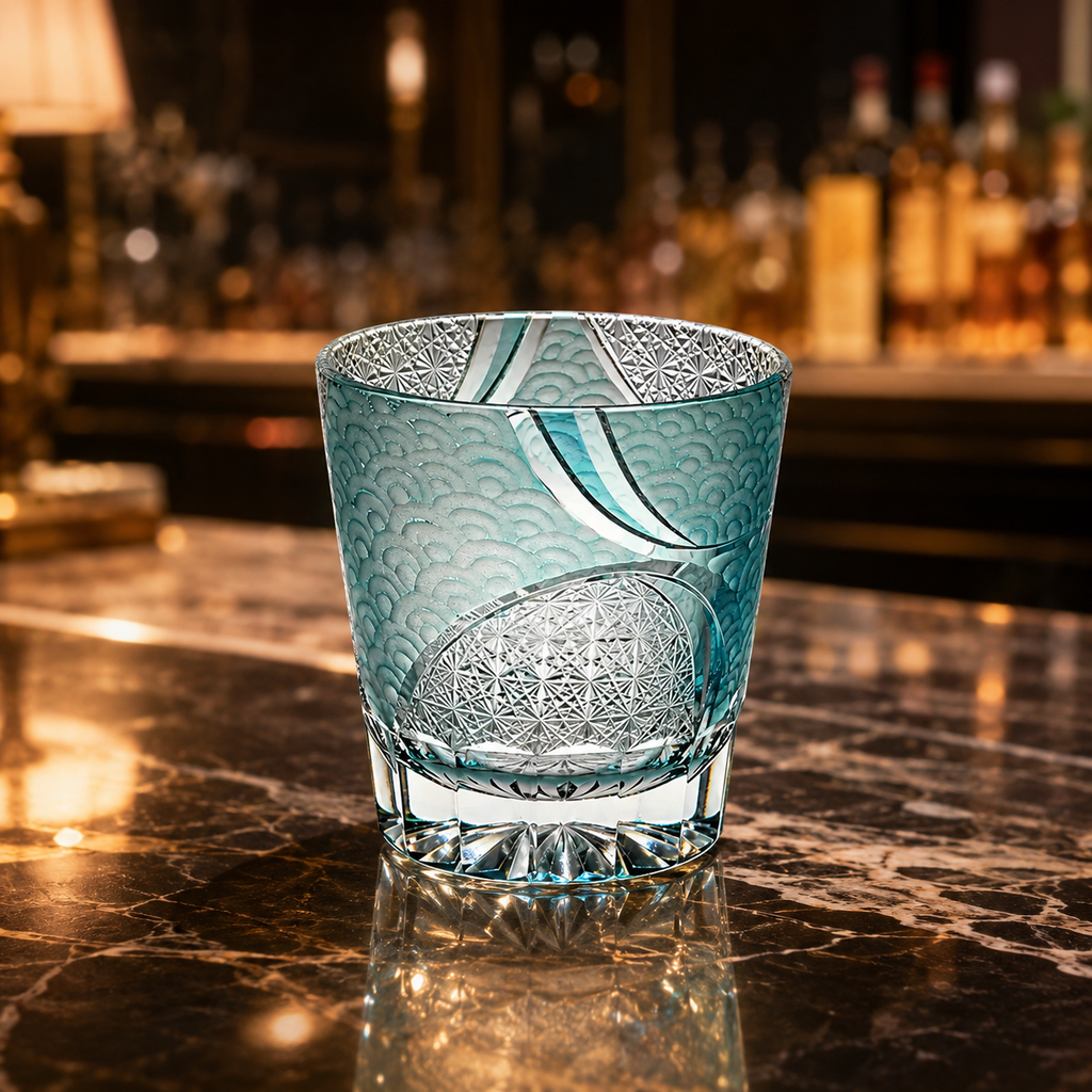Ink-Wash Blue Cloud Edo Kiriko Whisky Glass | Japanese Crystal Tumbler - Product image 2
