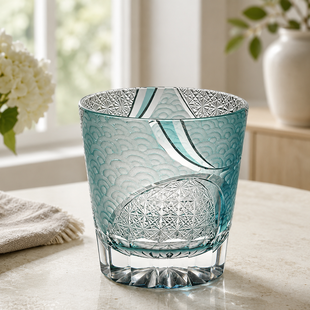 Ink-Wash Blue Cloud Edo Kiriko Whisky Glass | Japanese Crystal Tumbler - Product image 3