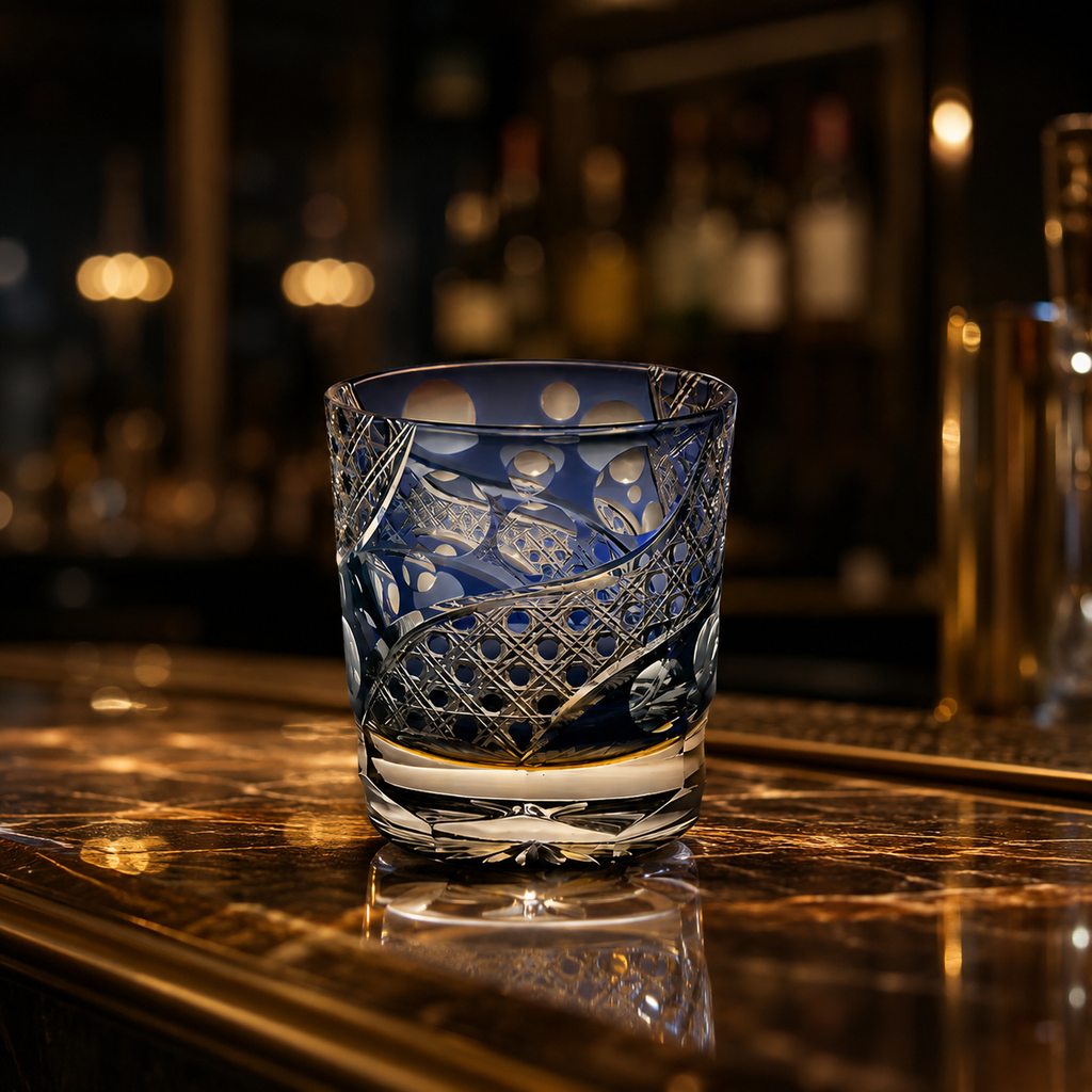 Moonlit Stars Blue Edo Kiriko Whisky Glass | Japanese Crystal Tumbler - Product image 2