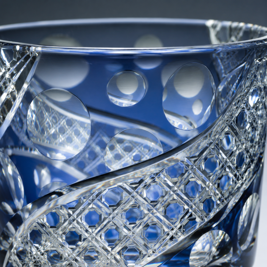 Moonlit Stars Blue Edo Kiriko Whisky Glass | Japanese Crystal Tumbler - Product image 4