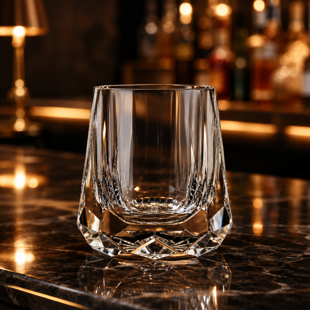 Zeus Stone Heavy-Base Crystal Whisky Glass | Modern Faceted Tumbler - Product image 2