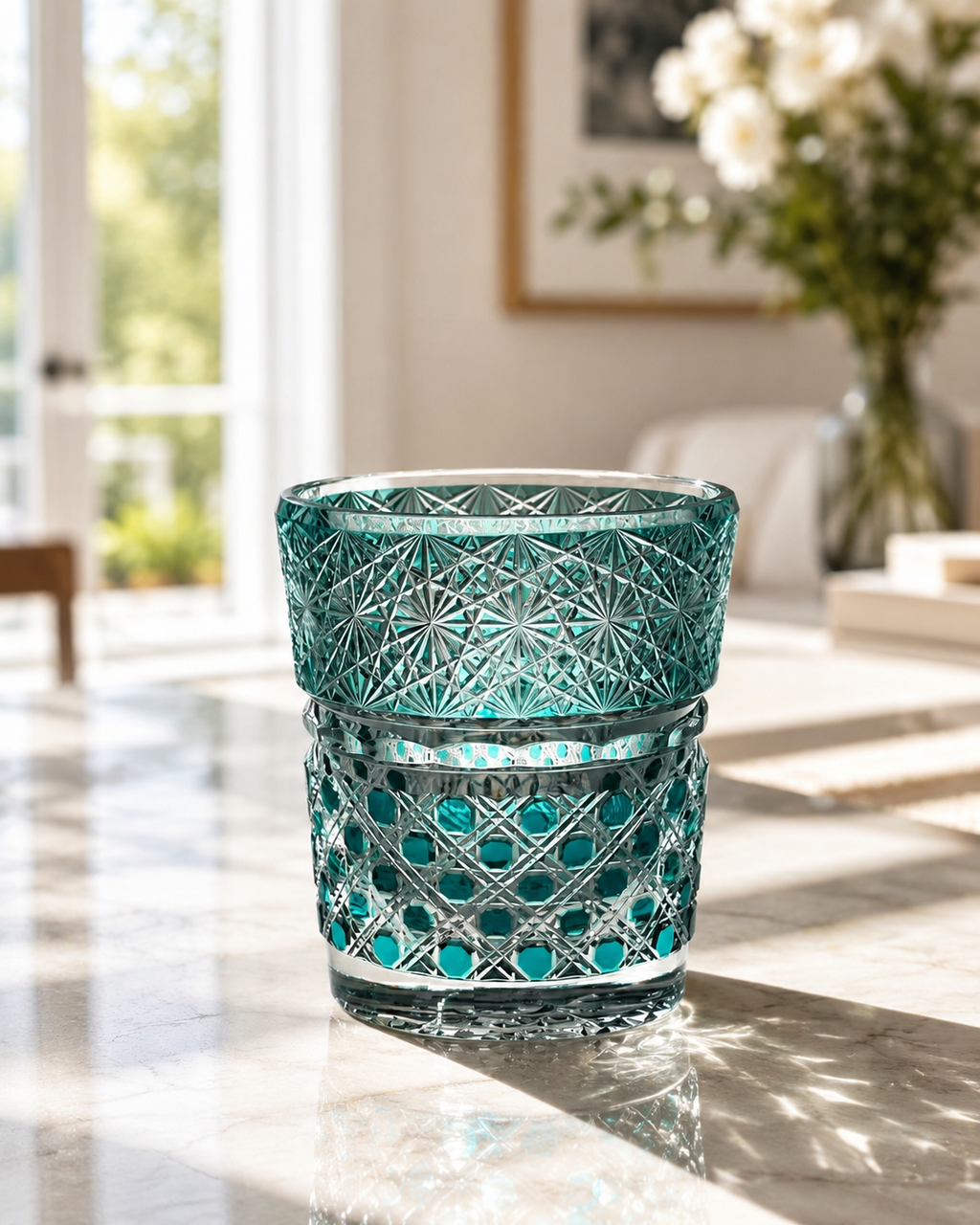 Pearl Jewel Turquoise Edo Kiriko Whisky Glass | Japanese Crystal Tumbler - Product image 3
