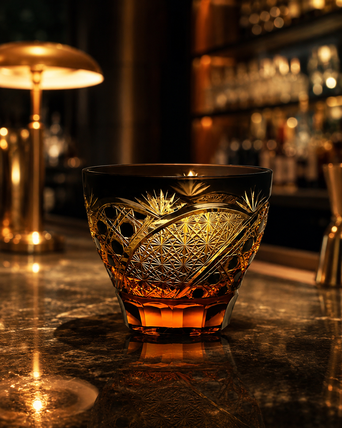 Amber Moonlit Night Wide Edo Kiriko Whisky Glass | Japanese Crystal Tumbler - Product image 2