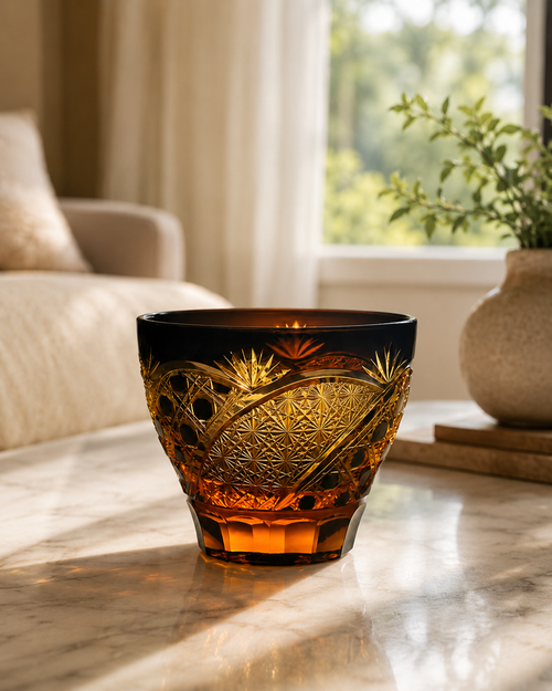 Amber Moonlit Night Wide Edo Kiriko Whisky Glass | Japanese Crystal Tumbler - Product image 3