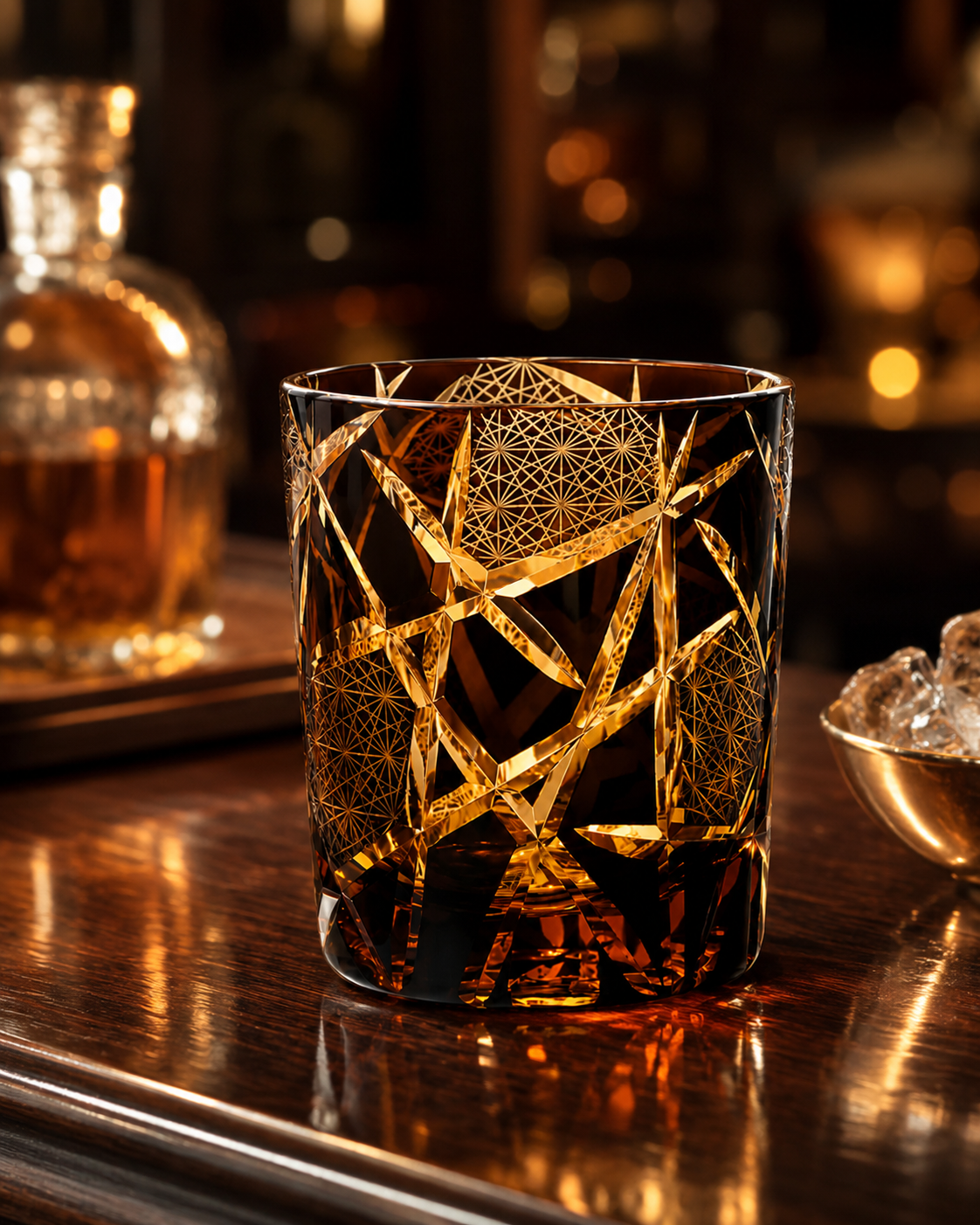 Ragnarok Amber Edo Kiriko Whisky Glass | Japanese Crystal Tumbler - Product image 2