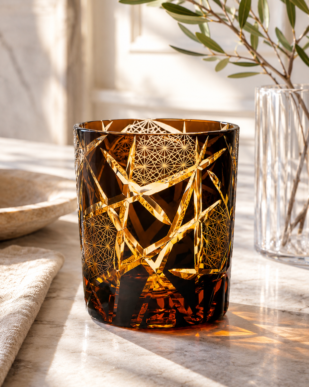 Ragnarok Amber Edo Kiriko Whisky Glass | Japanese Crystal Tumbler - Product image 3